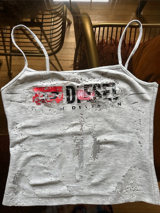 Diesel Tops - Diesel Logo Printed Sheer Panelled Tank Top